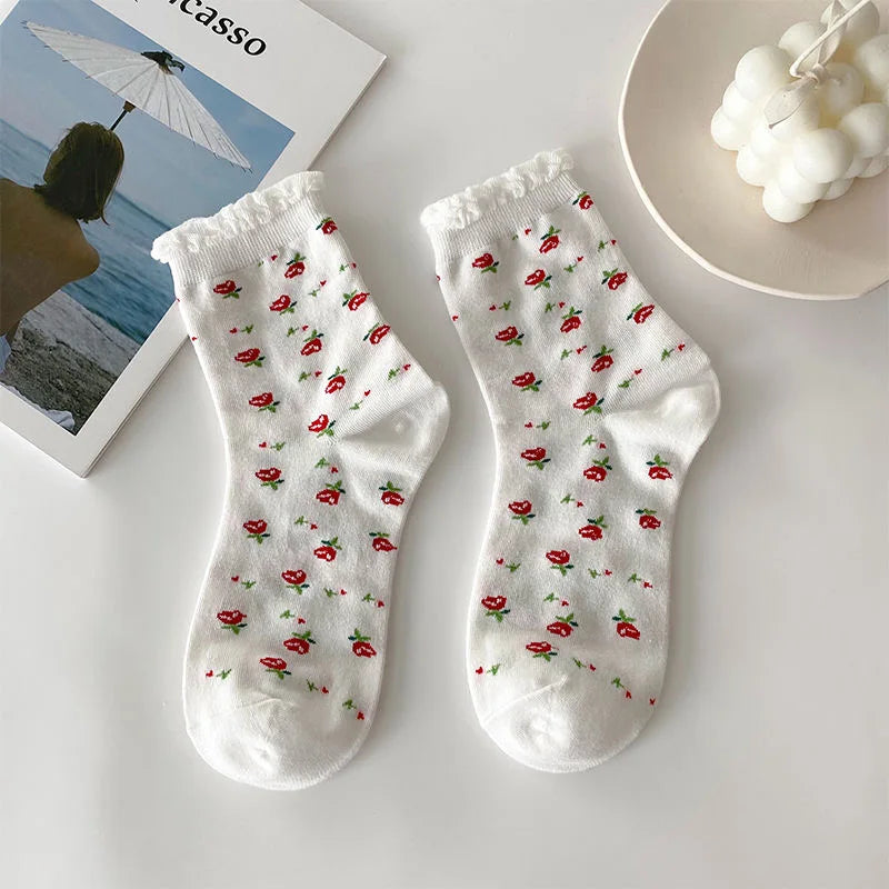 Strawberry Cotton Ruffle Socks