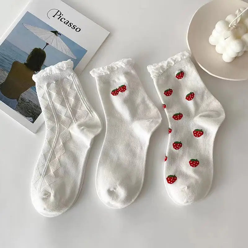 Strawberry Cotton Ruffle Socks