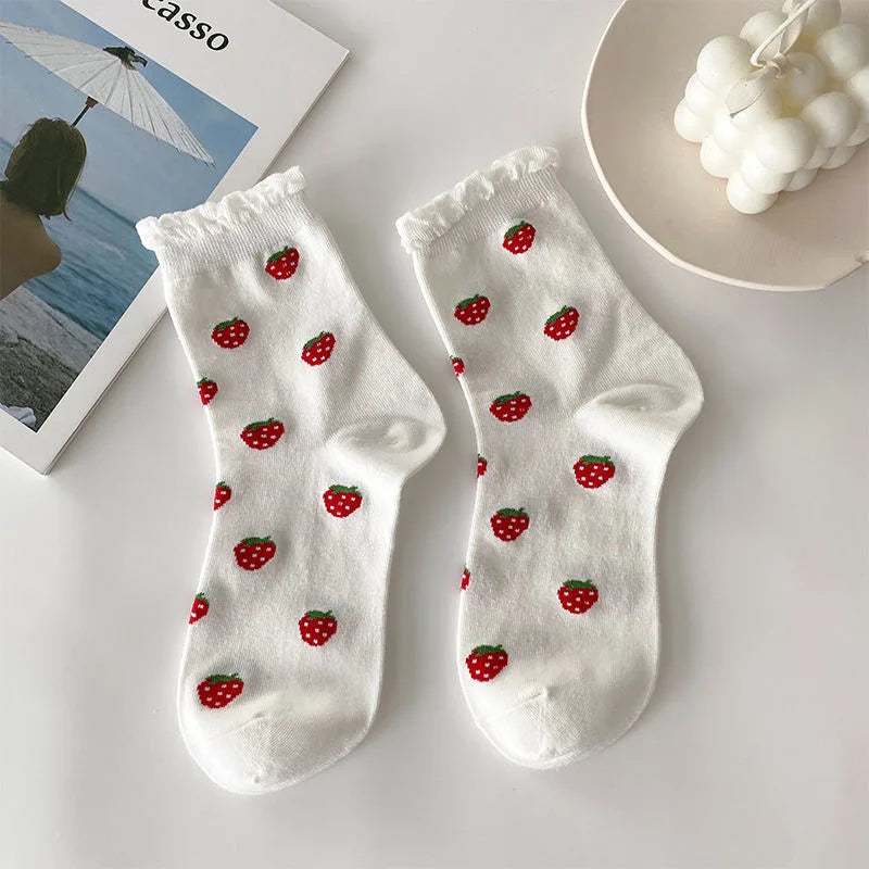 Strawberry Cotton Ruffle Socks